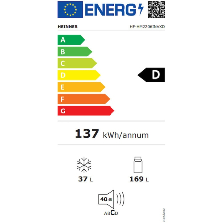 Frigider cu doua usi Heinner HF-HM2206INVXD, 206 l, Clasa D, Lumina LED, 3 rafturi din sticla, Inox [2]