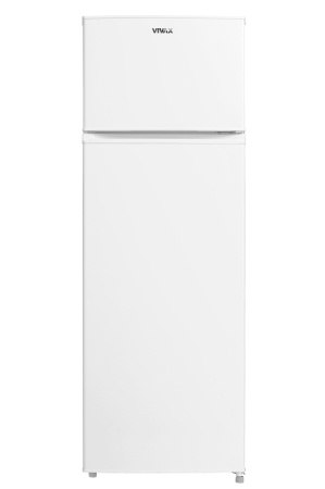 Combine Frigorifice - Frigider cu doua usi VIVAX DD-235E W, 235L, Clasa E, Termostat reglabil, Iluminare LED, Usi reversibile, Suprafata painted metal, 4 Rafturi de Sticla securizata, H 160 cm, Alb