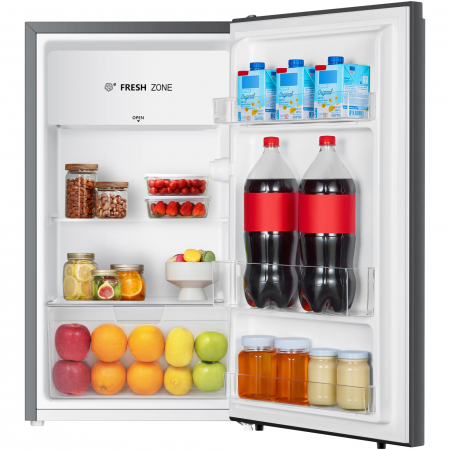 Frigider cu o usa Heinner HF-HS94SE++, 94 l, Clasa E, Iluminare LED, Rafturi sticla, H 84 cm, Argintiu [2]