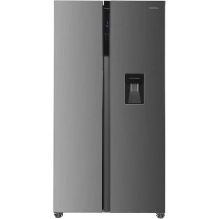 Electrocasnice mari - Frigider Side by side Heinner HSBS-H439NFXWDE++, 439 l, No Frost, Clasa E, Display, Dozator de apa, Functie smart, Functie congelare si racire rapida, H 176.5 cm, Aspect inox