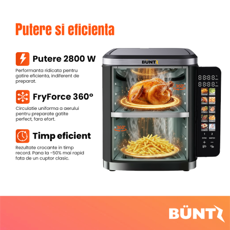 BUNTZ Air Fryer digital, Arete BAF-10x2, 2800 W, 11L, control tactil, termostat ,timer, Negru [3]