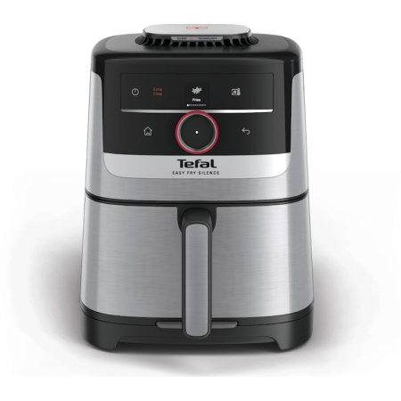 Friteuze - Friteuza cu aer cald Tefal Easy Fry Silence EY572DE1, 1670 W, 5l, 11 programe, pana la 220°C, afisaj digital, functie mentinere cald, argintiu & negru