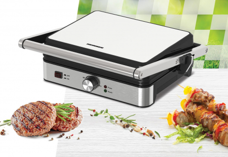 Grill electric Heinner SunsetGrill HEG-K2000SS, 2000W, Placi fixe cu invelis antiaderent, Dimensiuni placi: 30 X 24.9 cm, Temperatura reglabila, Maner rece, Deschidere 180˚, Indicatoare luminoase „ON” [2]