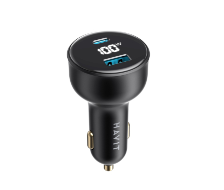 Incarcator auto cu Display Digital HAVIT CC100W, 1 USB-A, 1 USB-C, 100W, Negru [0]