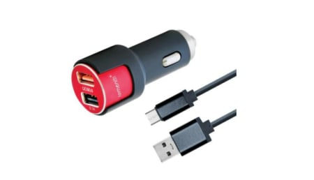 Electronice - Incarcator auto Lemontti, Dual USB, 3.1A, Qualcomm 3.0, Cablu MicroUSB inclus, Negru