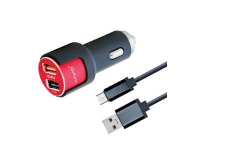 Electronice - Incarcator auto Lemontti, Dual USB, 3.1A, Qualcomm 3.0, Cablu Type C inclus, Negru