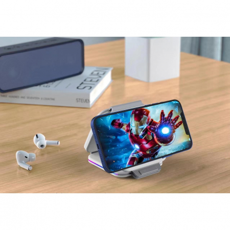 Incarcator Wireless Magsafe 3 in 1, Pliabil, FastCharge 15W, Statie de incarcare cu Magsafe, compatibil cu Iphone, Samsung, Huawei, Oppo, Xiaomi, Apple Watch, Airpods Pro, Galaxy Buds, TW [3]
