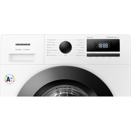 Masina de spalat rufe HEINNER HWM-HME8014IVA20+++, 8 KG, 1400 RPM, Clasa A-20%, MOTOR INVERTER, Display digital, Program Allergy steam, Alb [2]