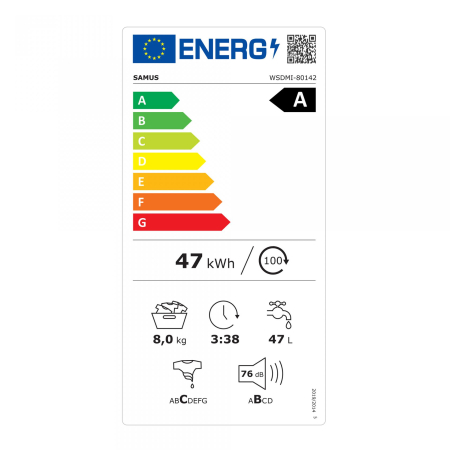 Masina de spalat rufe Samus WSDMI-80142, 8 kg, 1400 rpm, Motor Inverter, Display LED, Clasa A [12]