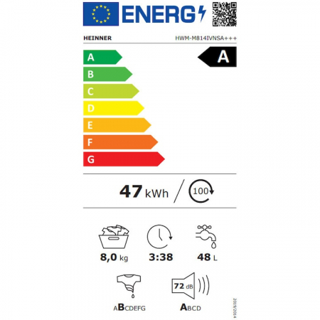 Masina de spalat rufe slim Heinner HWM-M814IVNSA+++, 8 kg, 1400 rpm, Clasa A, Motor inverter, Display digital, Blocare acces copii, Prespalare, Functie igenizare cuva, Argintiu [1]