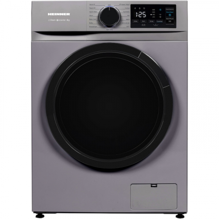 Masini de spalat rufe - Masina de spalat rufe slim Heinner HWM-M814IVNSA+++, 8 kg, 1400 rpm, Clasa A, Motor inverter, Display digital, Blocare acces copii, Prespalare, Functie igenizare cuva, Argintiu