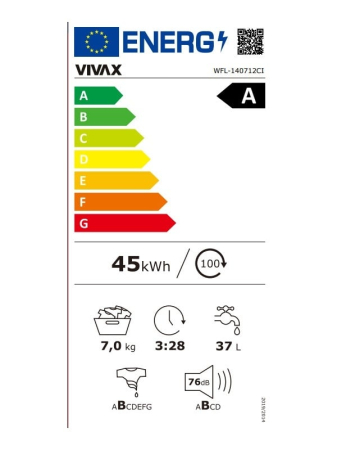 Masina de spalat rufe VIVAX WFL-140712CI, 7kg, 1400 RPM, BLDC Motor Inverter, Clasa A, Steam, Baby Care, Eco, Display digital, Temperatura reglabila, Drum Clean Sterilization, Qucik Wash, Delay Start, 12 Programe, Alb [5]