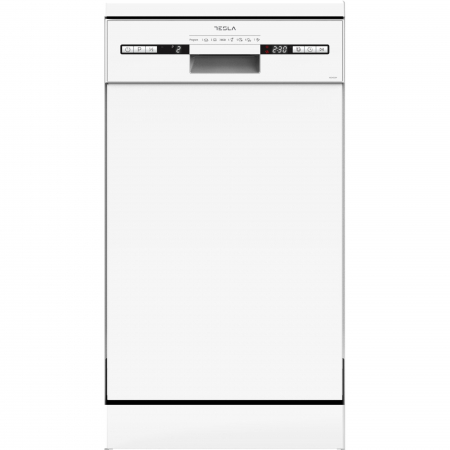 Electrocasnice mari - Masina de spalat vase Tesla WD461M, 9 seturi, 7 programe, Clasa E, Pornire intarziata, Incarcare la jumate, 45 cm, Alb