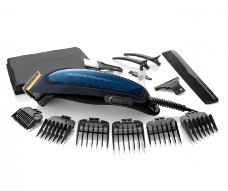 Ingrijire personala - Aparat de tuns Taurus Horus Avant Plus, 15 accesorii, Cutit titanium, 6 ghiduri de taiere 3-12 mm, Negru/Abastru