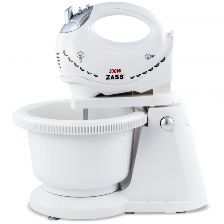 Mixere - Mixer cu bol Zass ZHM 05BB, 200W, 5 viteze, functie Turbo, tocator, bol rotativ