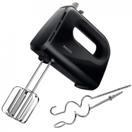 Mixere - Mixer de mana Philips Daily Collection HR3705/10, 300W, 5 viteze + turbo, palete lamelare, carlige pentru aluat, Negru