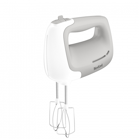 Mixere - Mixer de mana TEFAL Prep'Mix HT450B38, 450W, 5 trepte viteza, functie turbo, set 2 teluri, 2 carlige, alb/ gri