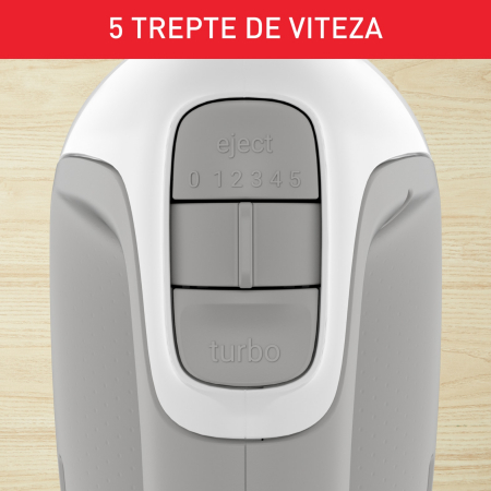 Mixer de mana TEFAL Prep'Mix HT450B38, 450W, 5 trepte viteza, functie turbo, set 2 teluri, 2 carlige, alb/ gri [9]