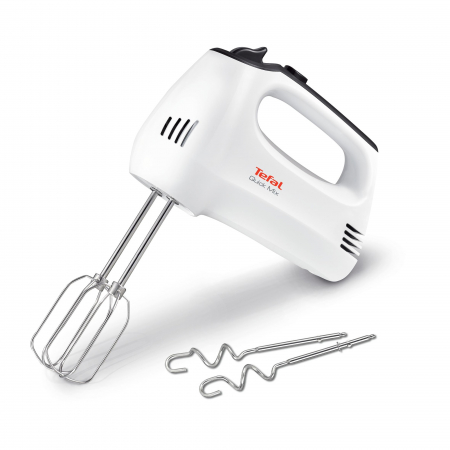 Mixer de mana Tefal Quick Mix HT310138, 300W, 5 viteze, functie Turbo, 2 accesorii pentru aluat, 2 teluri, Alb [1]