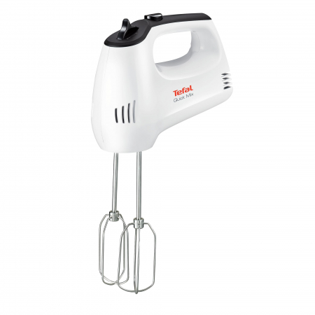 Mixere - Mixer de mana Tefal Quick Mix HT310138, 300W, 5 viteze, functie Turbo, 2 accesorii pentru aluat, 2 teluri, Alb