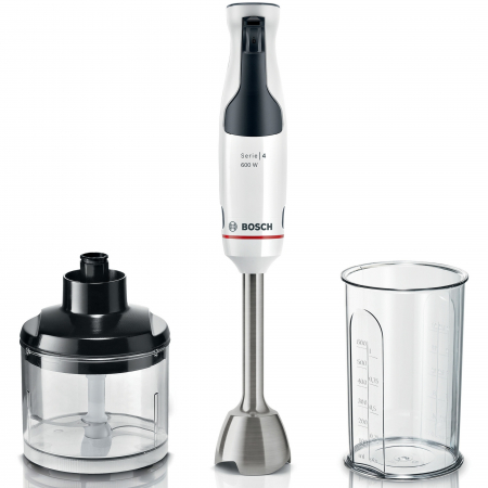 Mixere - Mixer vertical Bosch ErgoMaster MSM4W220, 600 W, minitocator,vas gradat, cutit QuattroBlade System cu 4 laturi, negru/argintiu
