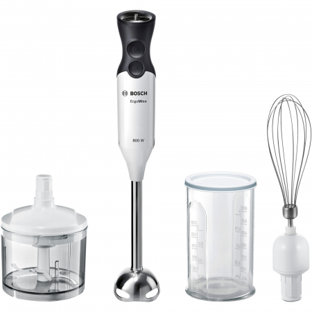 Mixere - Mixer vertical Bosch ErgoMixx MS6CA4150, 800 W, 12 viteze+Turbo, minitocator, tel, vas gradat, cutit Quattro Blade, alb/ antracit