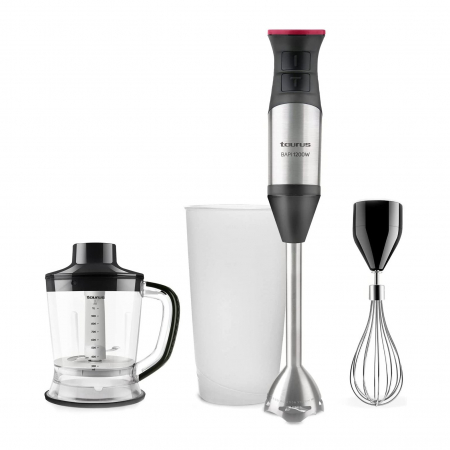 Blendere si mixere - Mixer Taurus Bapi 1200 Plus Inox, 1200W 20 viteze, functie Puls, 4 accesori, chopper 1.0 l,Negru/Inox