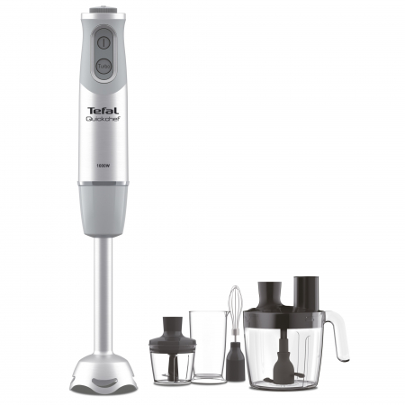 Mixere - Mixer vertical Tefal Quickchef HB65LD38, 1000W, 20 viteze, functie Pulse & Turbo, tocator 500 ml, pahar gradat 800 ml, procesator 5 in 1 de 3L, tel, protectie antistropire, alb