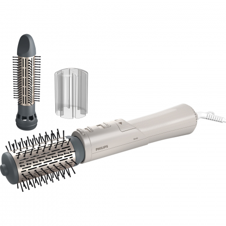 Perii rotative - Perie rotativa cu aer cald Philips Seria 7000 BHA710/00, 1000W, ingrijire cu ioni, 2 accesorii, setare temperatura de ingrijire, peri naturali, invelis ceramic din turmalina, Alb/crem