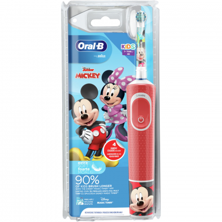 Periuta de dinti electrica Oral-B D100 Vitality Mickey pentru copii, Curatare 2D, 2 programe, 1 capat, 4 stickere incluse, Rosu [1]
