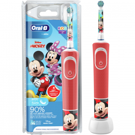 Periuta de dinti electrica Oral-B D100 Vitality Mickey pentru copii, Curatare 2D, 2 programe, 1 capat, 4 stickere incluse, Rosu [0]