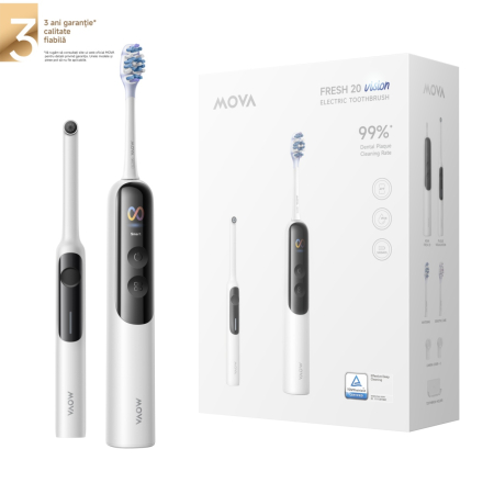 Ingrijire personala - Periuta de dinti electrica si Scanner pentru detectarea placii Mova Fresh20 Vision, 22.800 vibratii/min, Alb