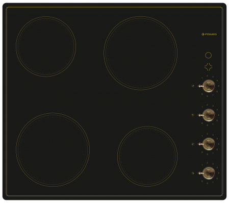 PROMOTII - Plita electrica Pyramis Retro VINTAGE, 4 zone de gatit, 9 trepte de putere, control cu butoane reostatice, indicator caldura reziduala, finisaj Beige si Sticla neagra