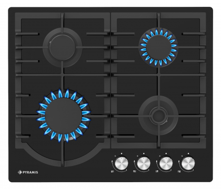 Plite - Plita gaz Pyramis 60PG 6501 Black Glass si Fonta