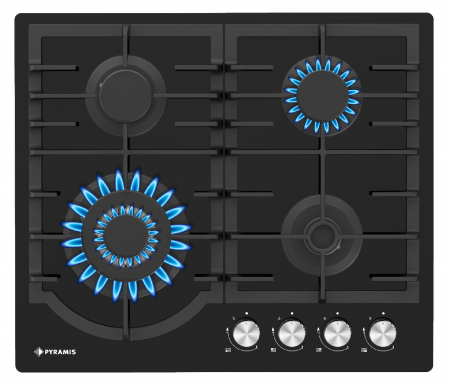 Plite - Plita gaz Pyramis 60PG 6511 Black Glass, Wok si Fonta