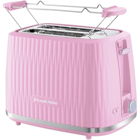 Prajitoare de Paine - Prajitor de paine Russell Hobbs Eden, 2 fante, gratar chifle, tava firimituri detasabila, design modern, roz