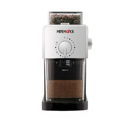 Rasnita de cafea Minimoka, 110 W, 180 g, macinare reglabila, cutit inox, freze plane, protectie pornire accidentala, carcasa inox, Argintiu/Negru [4]