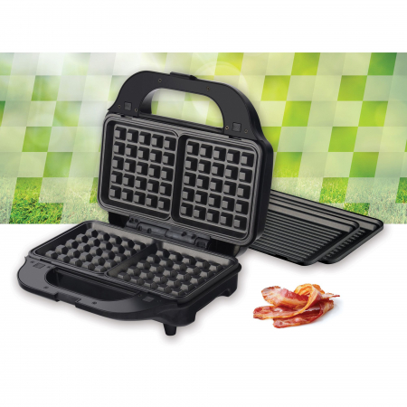 Sandwich maker Heinner SM-2H900BKS, 900 W, placi XL, 2 placi detasabile antiadezive: waffle, grill, Negru/Rosu [3]