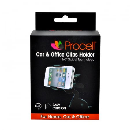 Suport auto Procell Clips 360 pentru telefoane si tablete, Negru [0]