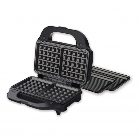 Sandwich maker Heinner SM-2H900BKS, 900 W, placi XL, 2 placi detasabile antiadezive: waffle, grill, Negru/Rosu [1]