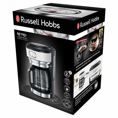 Cafetiera Russell Hobbs Retro Classic Blanc 21703-56, 1000 W, 1,25 l, Tehnologie avansata cu dus, Functie pause and pour, Mentinere la cald, Alb/Inox [5]