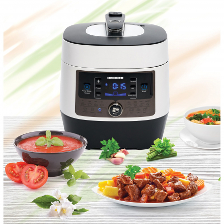 Multicooker cu gatire sub presiune Heinner HPCK-6WH, 3.3 L, 14 programe, vas antiadeziv detasabil, Timer, presiune reglabila, display LED, Alb [3]