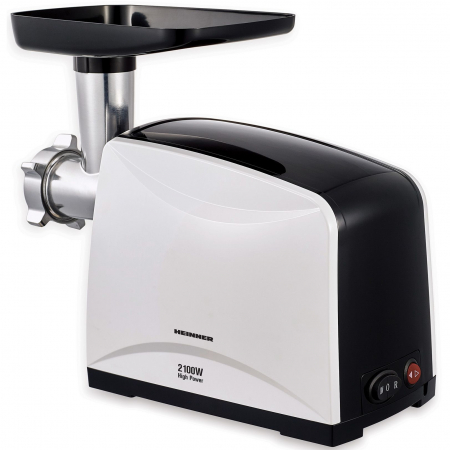 Masina de tocat carne Heinner MG-2100BKWH, 2100 W, accesoriu rosii, Cutit Inox, Negru/Alb [2]