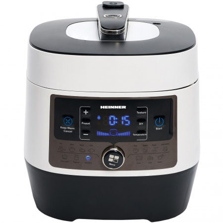 Resigilate - Multicooker cu gatire sub presiune Heinner HPCK-6WH, 3.3 L, 14 programe, vas antiadeziv detasabil, Timer, presiune reglabila, display LED, Alb - RESIGILAT