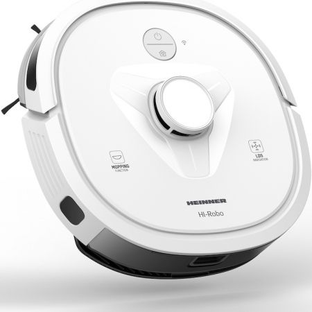Electrocasnice mici - Robot de aspirare Heinner HI-Robo HRVC-M33WH, WI-FI, aspirator si mop, 14.4V/ 3350 mAh, putere aspirare 2000Pa, motor BLDC, navigatie LDS, autonomie 180 min, recipient praf: 600 ml, rezervor apa 250 ml, alb