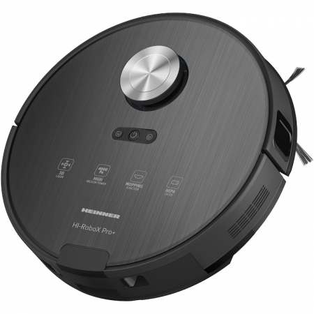 Electrocasnice mici - Robot de aspirare Heinner HI-RoboX+ HRVC-MAI52BK, WI-FI, aspirator si mop, 14.4V/ 5200 mAh, putere aspirare 4000Pa, motor BLDC, navigatie LDS, AI Technology, autonomie: 200 min, recipient praf:230 ml,rezervor apa: 240 ml, negru