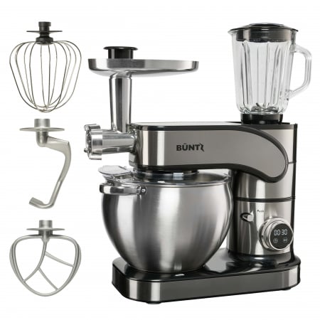 Electrocasnice mici - Robot de bucatarie Buntz BMP-2000SL, 2000 W, Bol 10 L Inox, 6 Viteze, Functie Pulse, display Tactil, Tocator si Blender, Inox