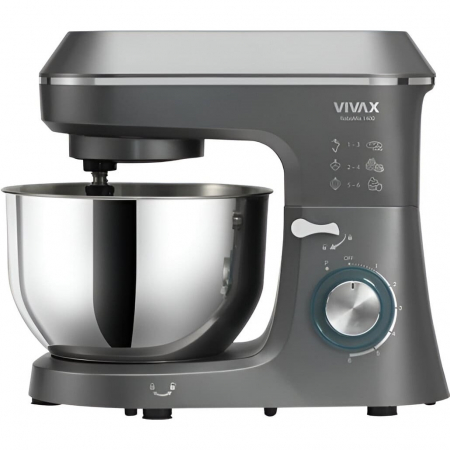 Roboti de bucatarie - Robot de bucatarie Vivax RM-61400SX, 1400W, capacitate 6L, 6 trepte de viteza, functia Pulse, 3 accesorii detasabile, negru/argintiu