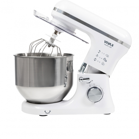 Roboti de bucatarie - Robot mixer Vivax RM-71800WH, 1800 W, 6 Viteze + Turbo, 4 Accesorii, Bol otel inoxidabil, Alb/Argintiu
