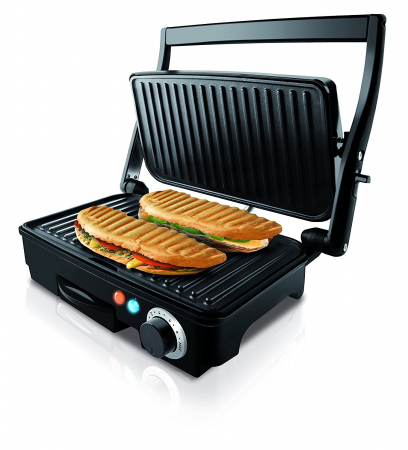 Sandwich maker Taurus Grill & Co Legend, 1500W, Termostat, Placi antiaderente, Deschidere 180º, Pereti reci, Depozitare verticala, Inox [1]